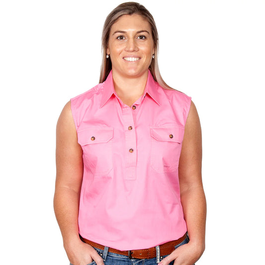 KERRY - WOMEN 1/2 BUTTON SLEEVELESS - ROSE