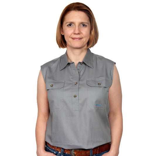 KERRY - WOMEN 1/2 BUTTON SLEEVELESS - STEEL GREY