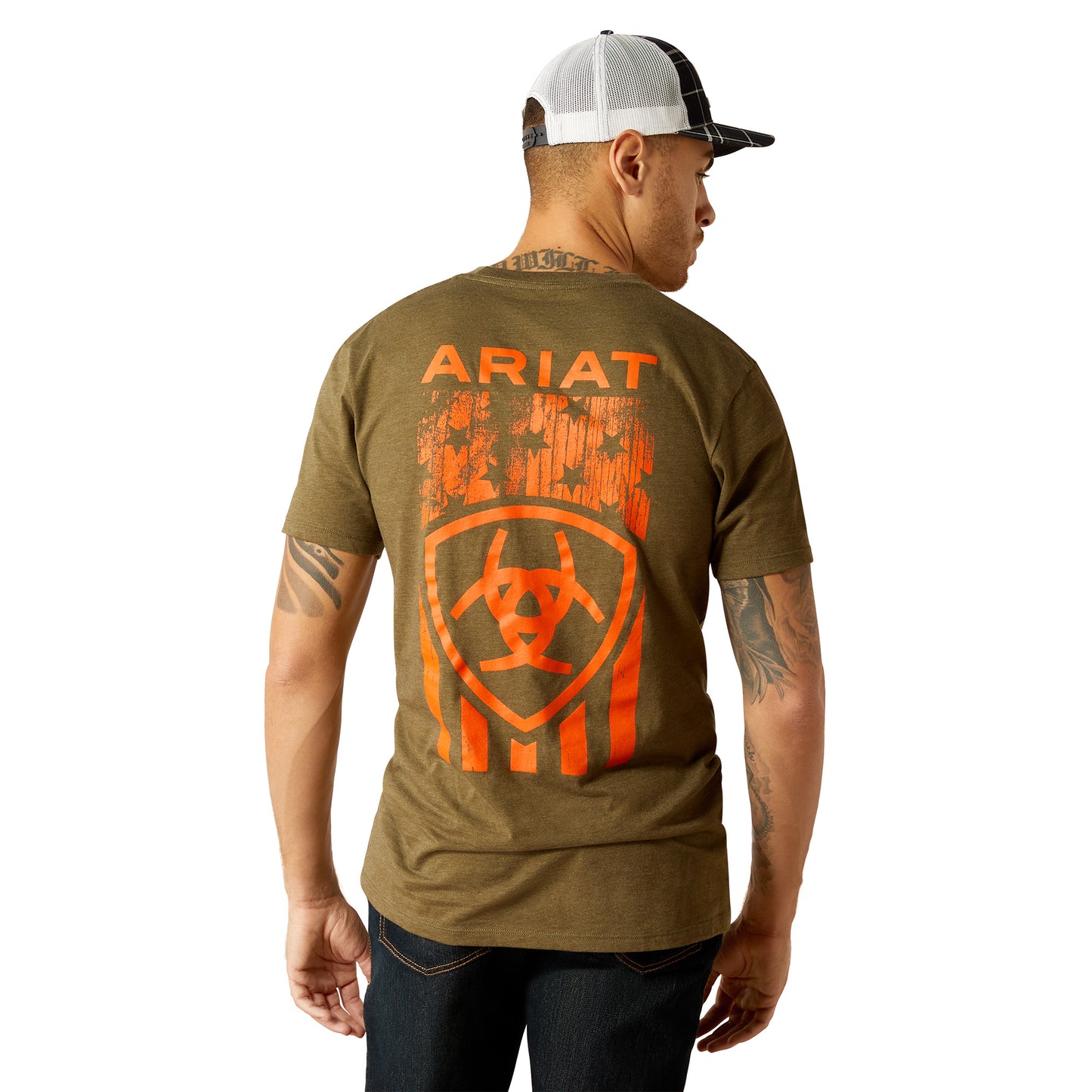 ARIAT - MEN'S GRAIN FLAG TEE - MILITARY HATHER