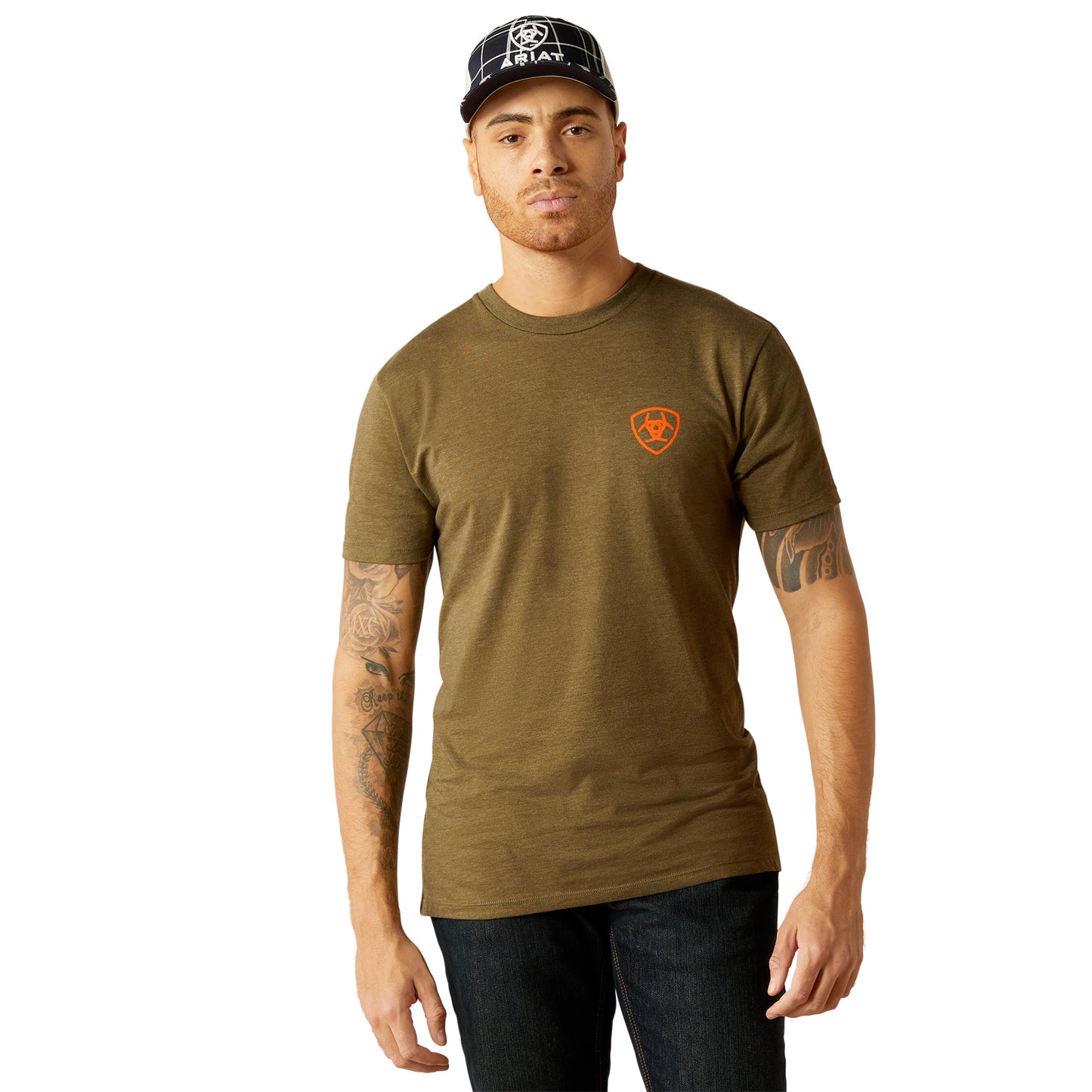 ARIAT - MEN'S GRAIN FLAG TEE - MILITARY HATHER