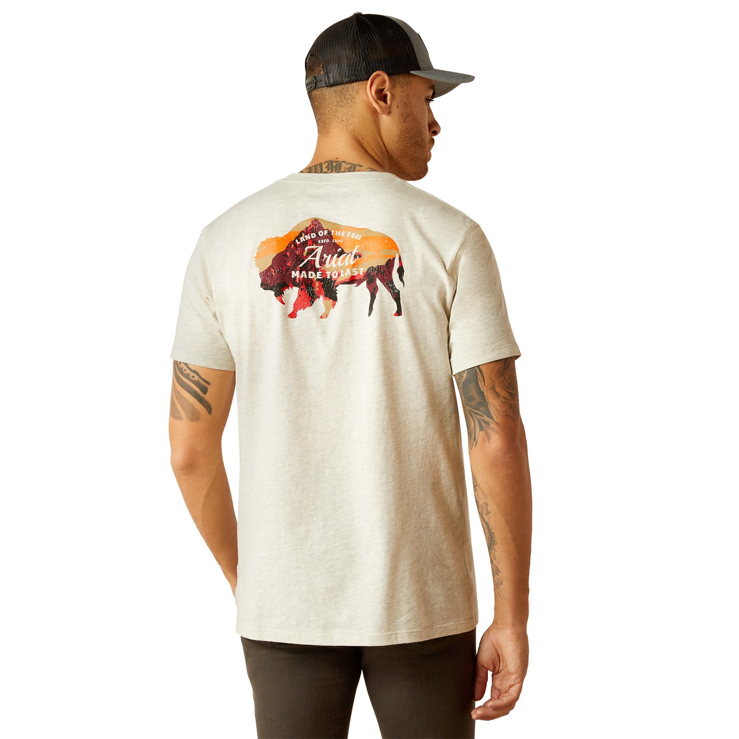 ARIAT - MEN'S BISON LANDSCAPE TEE - OATMEAL HATHER