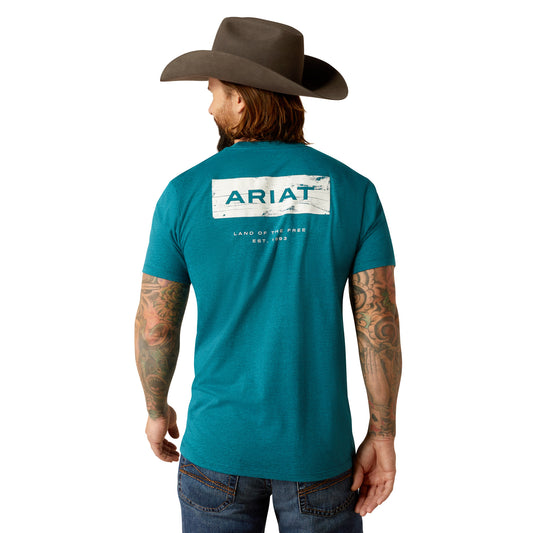 ARIAT - MEN'S STACKS TEE - CYAN BLACK HEATHER