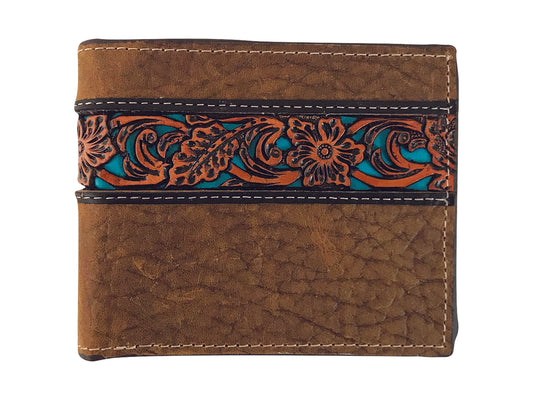 Roper - Wallet - Bi Fold Tooled Turquoise Wallet - Brown