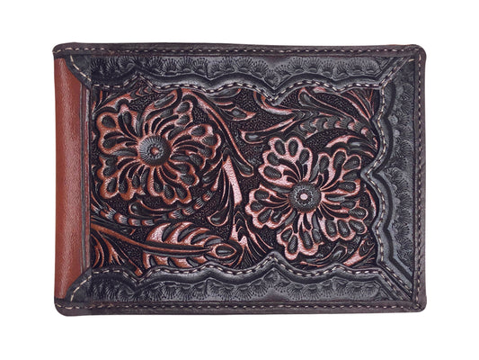 ROPER - BI FOLD WALLET - TOOLED LEATHER BLACK