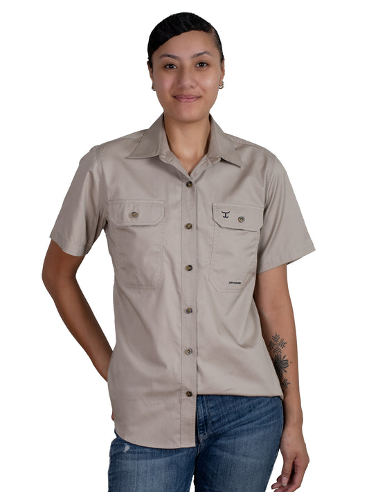 Just Country - Work Shirt - Womens - Maggie Full Button Short Sleeve Work Shirt - Stone