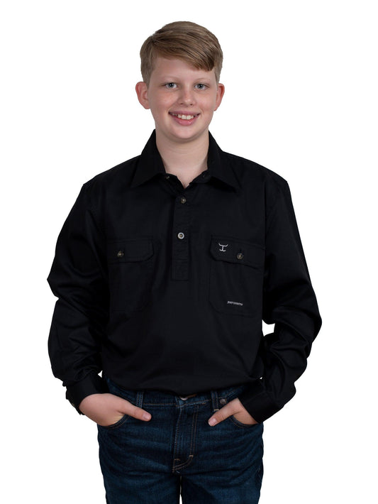 JC - BOY'S LACHLAN -1/2 BUTTON - BLACK - City and Country