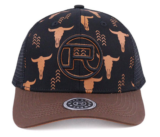 Roper - Cap - Trucker Cap - Black And Brown Bull Head
