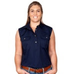 KERRY - WOMEN 1/2 BUTTON SLEEVELESS -  NAVY