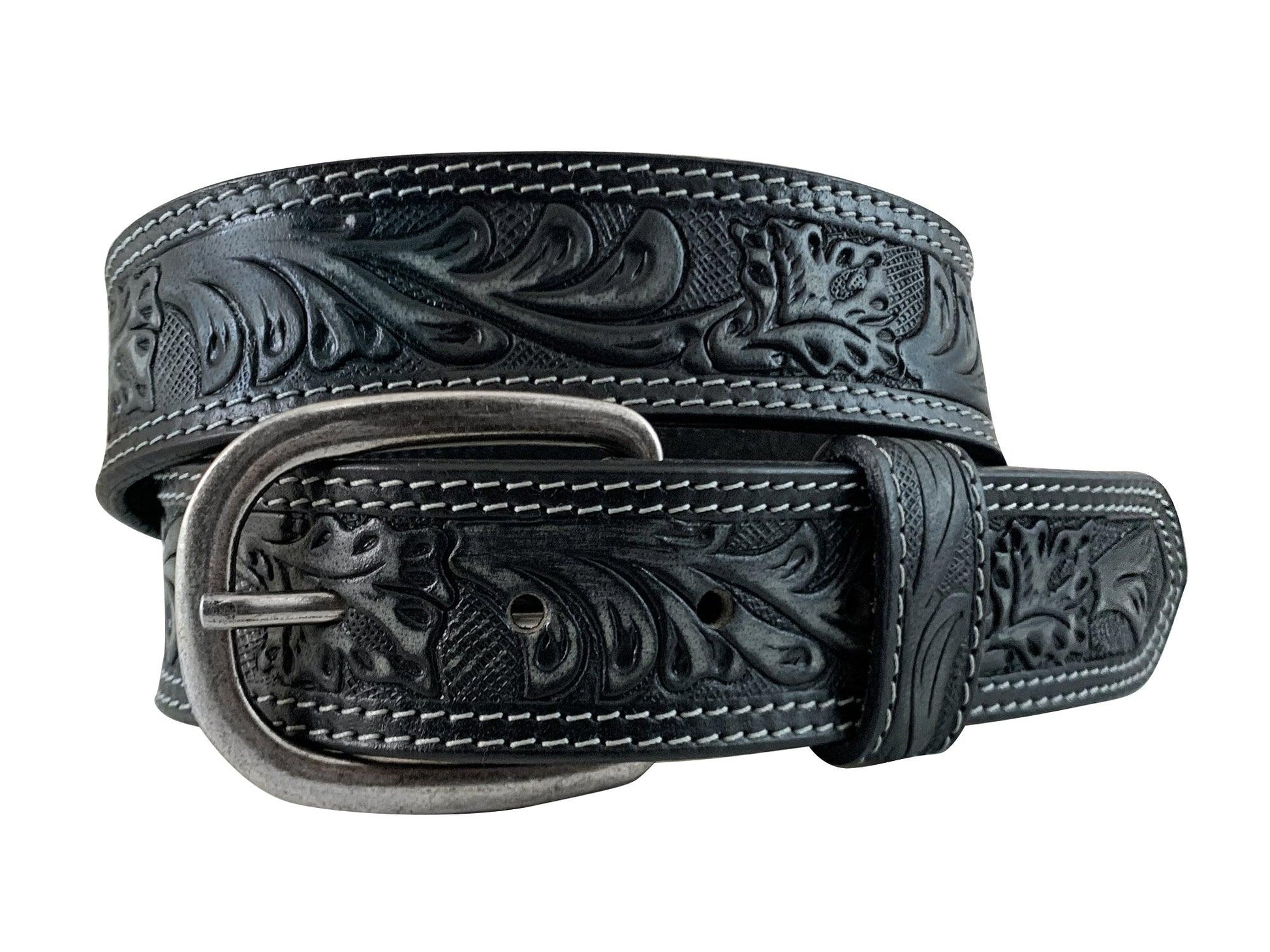 WOMEN'S GENUINE LEATHER BLACK BELT - DISTRESSED HAND SANDED - City and Country