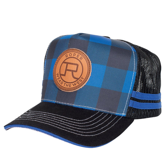 ROPER - TRUCKER CAP PLAID - COBALT/BLACK - City and Country