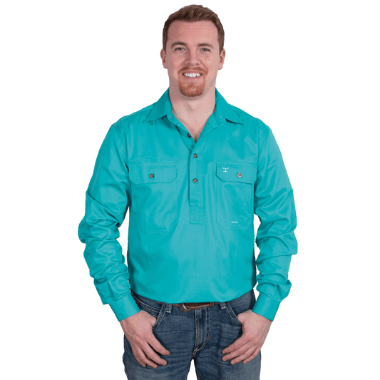 Just Country - Work Shirt - Mens - Cameron Long Sleeve Work Shirt - Turquoise