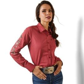 ARIAT WOMENS TEAM KIRBY STRETCH SHIRT EARTH RED/PONY EMBROIDERY - City N Country